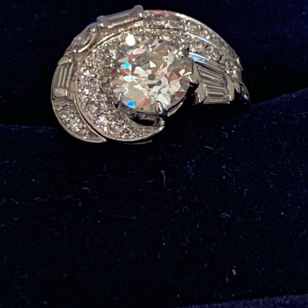 Vintage Antique Old European Cut Wedding Set Platinum